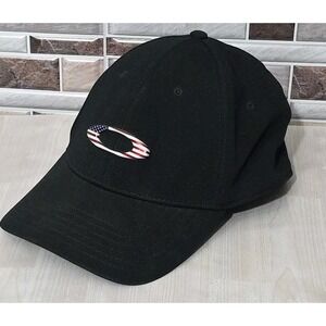 Oakley Men's Black Flexfit Cap Red, White, and Blue "O" Logo Size S/M, Pre Owned